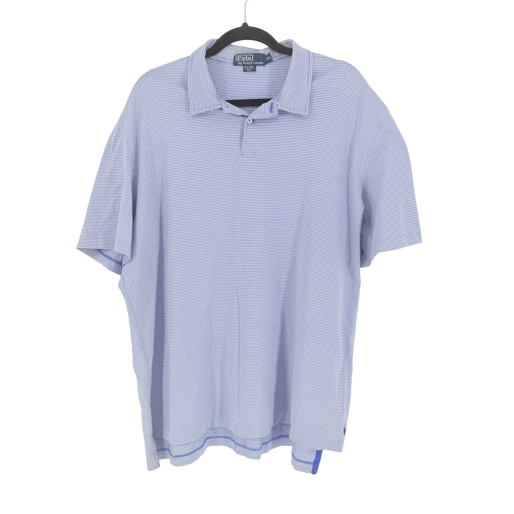 Polo Ralph Lauren Mens Preppy Blue Striped Cotton Short Sleeve Polo Shirt XXL Go
